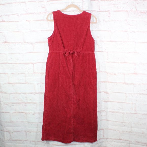 *Womens Red Cotton Sleeveless Button Front Corduroy Long Dress Size S - Picture 4 of 9